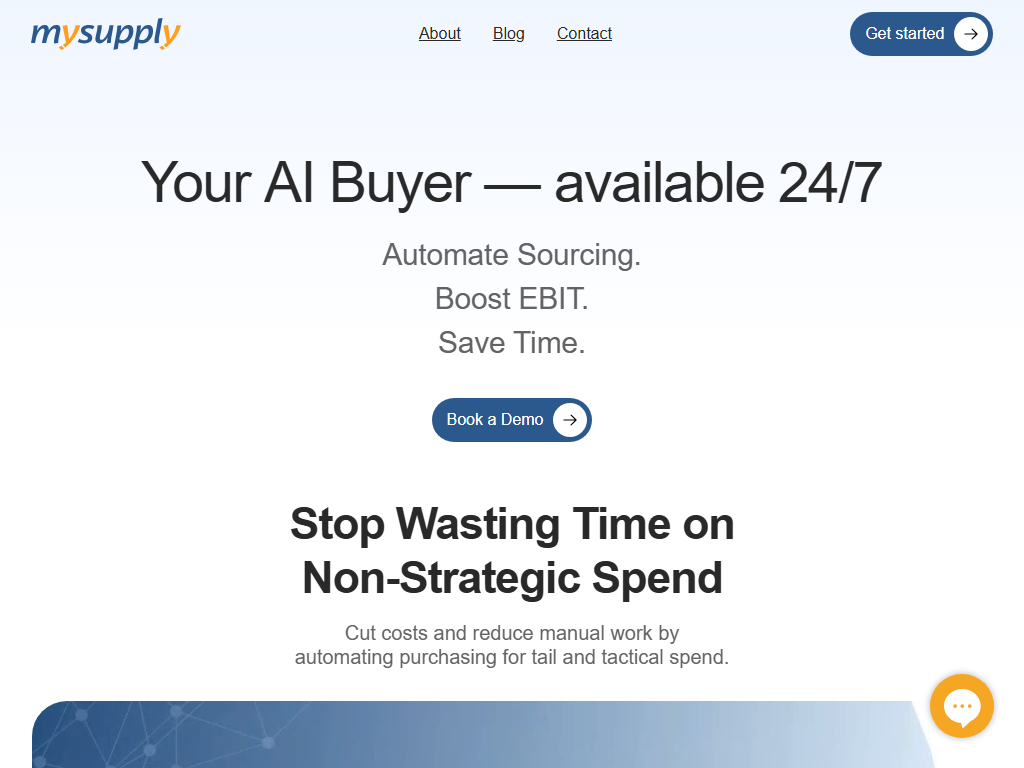 Screenshot of the homepage of mysupply