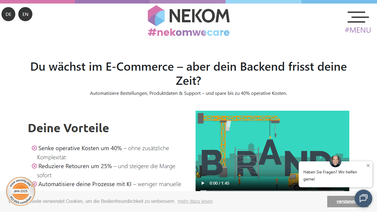 Screenshot of the homepage of NEKOM