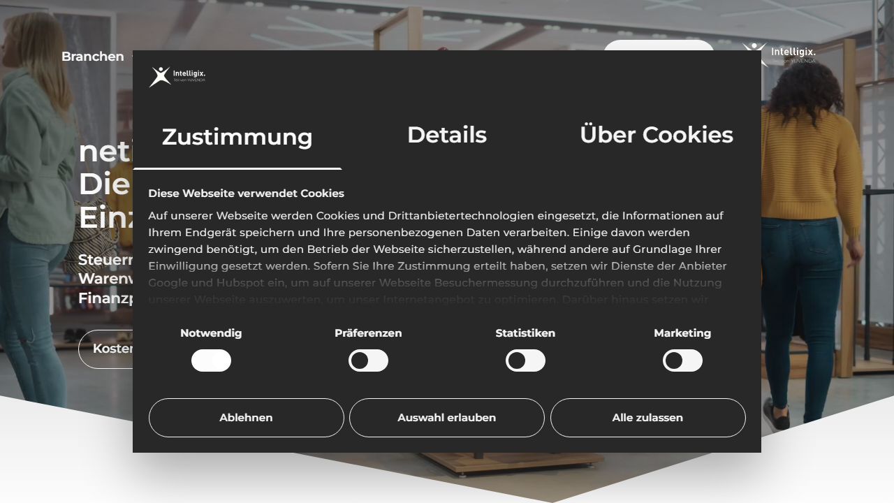 Screenshot of the homepage of netix ERP-Suite