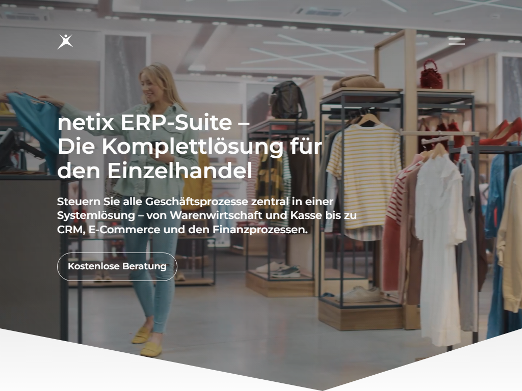 Screenshot of the homepage of netix ERP-Suite