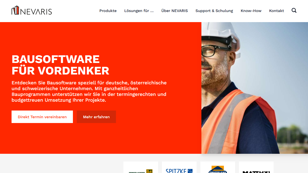 Screenshot of the homepage of NEVARIS Build & NEVARIS Finance