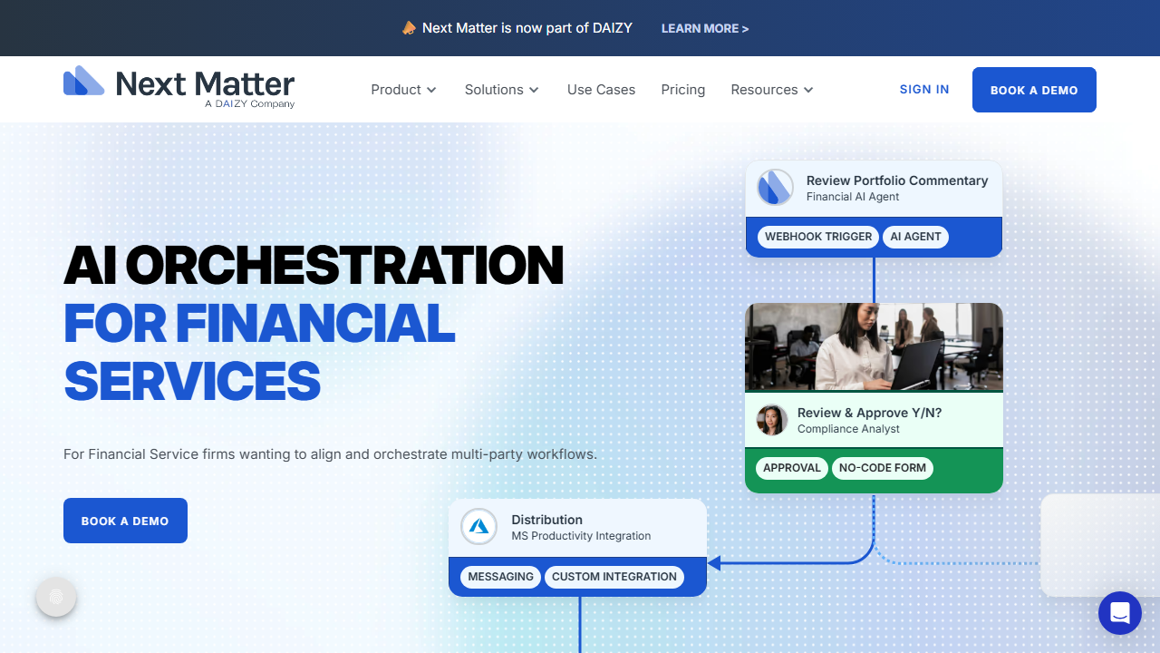 Screenshot of the homepage of Next Matter (Daizy)