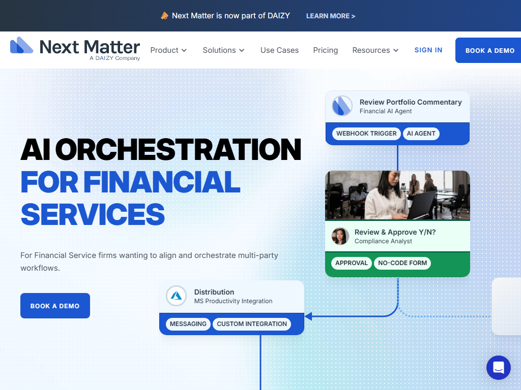 Screenshot of the homepage of Next Matter (Daizy)