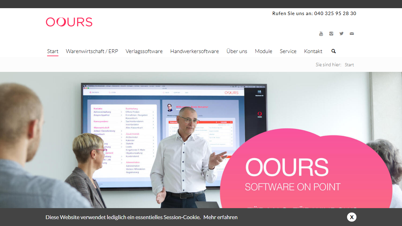 Screenshot of the homepage of OOURS
