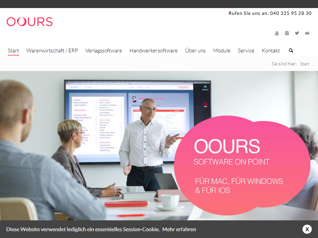Screenshot of the homepage of OOURS