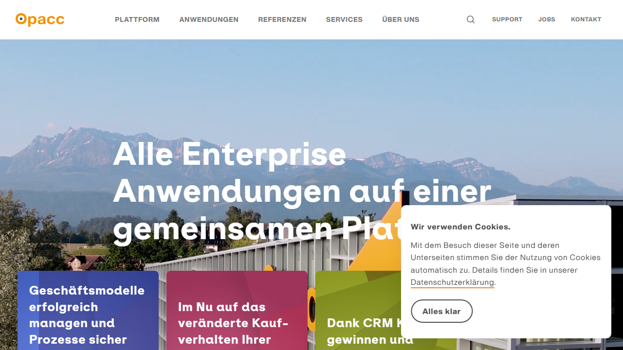 Screenshot of the homepage of Opacc Enterprise Software
