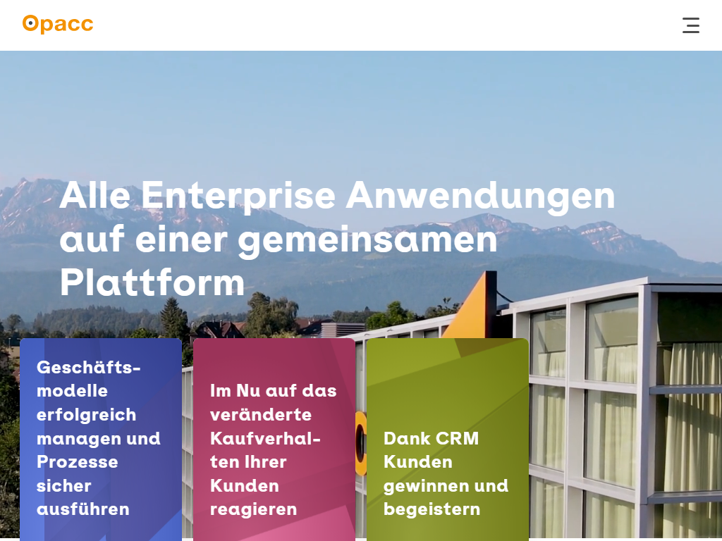 Screenshot der Homepage von Opacc Enterprise Software