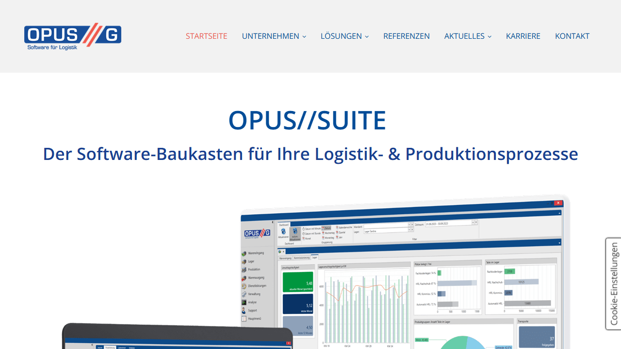 Screenshot of the homepage of OPUS//G - WMS
