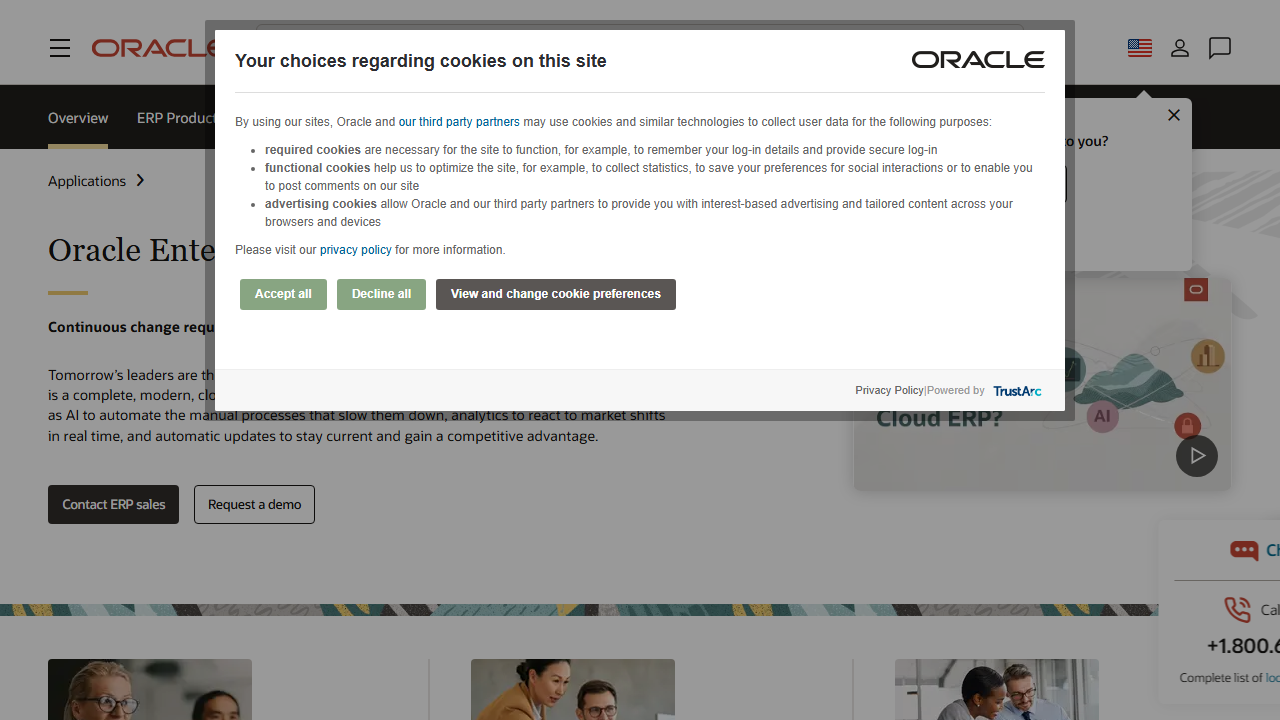 Screenshot of the homepage of Oracle Fusion Cloud ERP