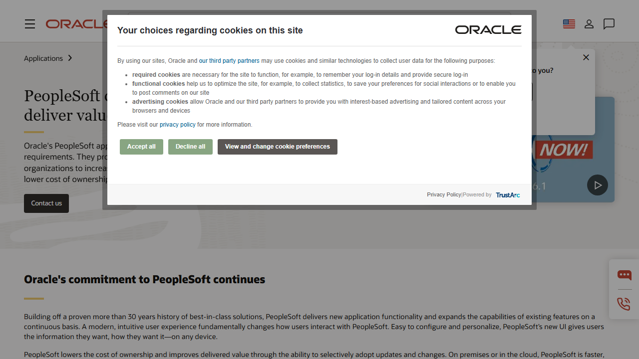 Screenshot of the homepage of Oracle PeopleSoft
