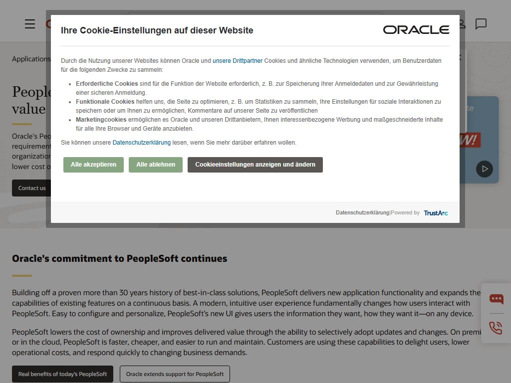 Screenshot of the homepage of Oracle PeopleSoft