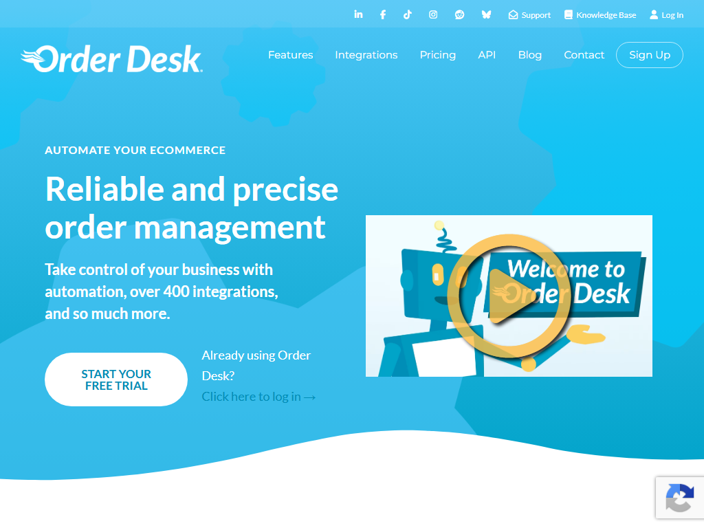 Screenshot of the homepage of Order Desk
