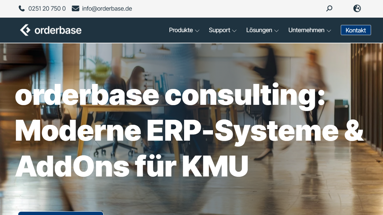 Screenshot of the homepage of orderbase business 4.0