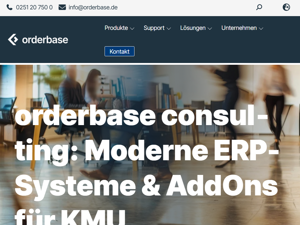 Screenshot der Homepage von orderbase business 4.0