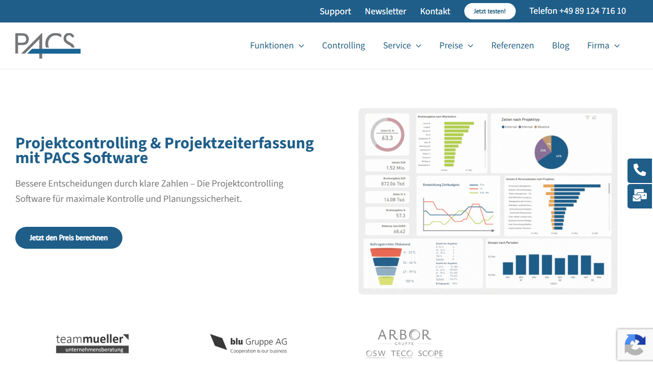 Screenshot of the homepage of PACS Software