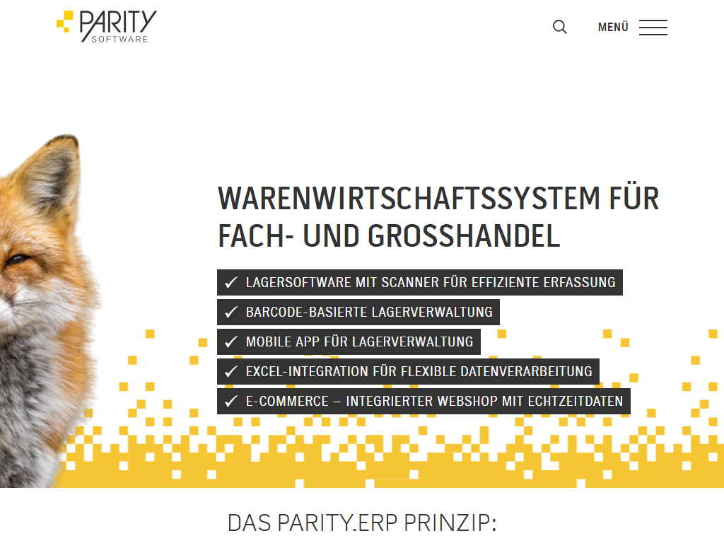 Screenshot of the homepage of PARITY.ERP