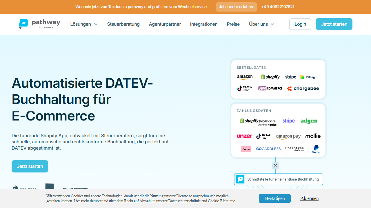 Screenshot of the homepage of pathway solutions