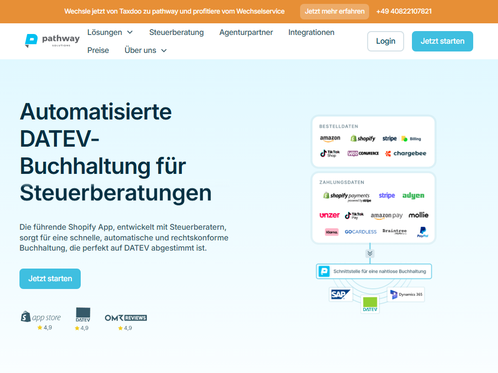Screenshot of the homepage of pathway solutions