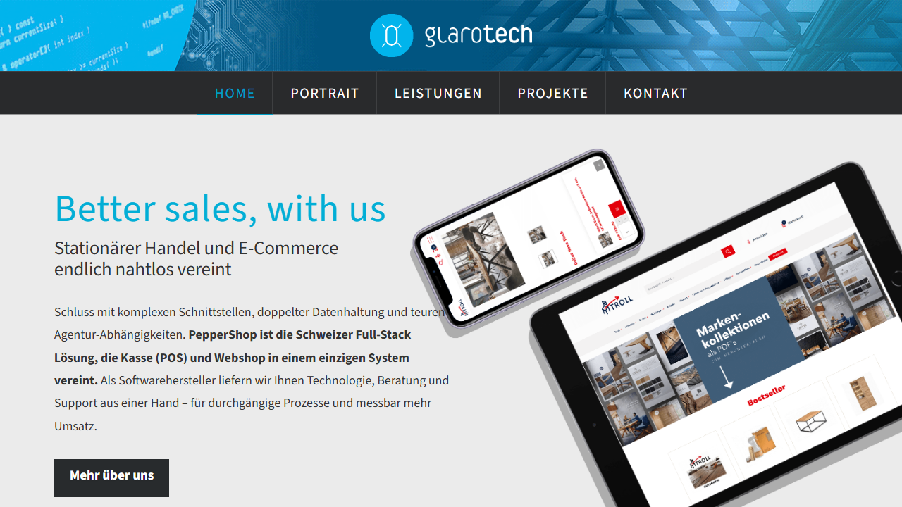 Screenshot of the homepage of PepperShop