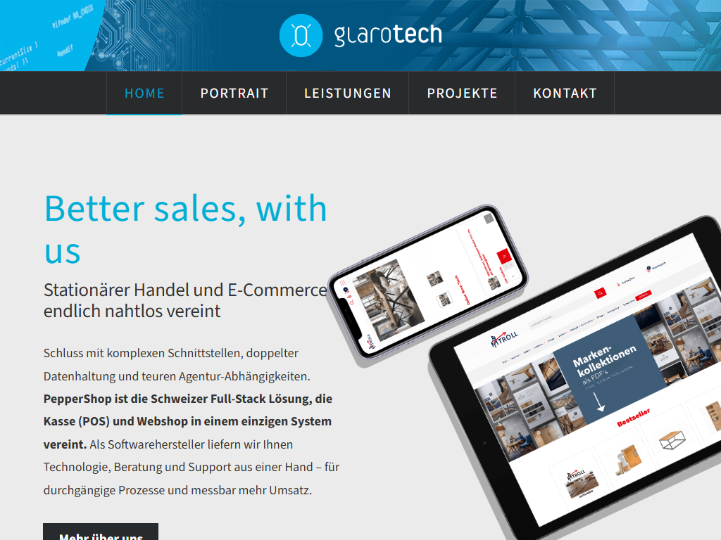 Screenshot der Homepage von PepperShop