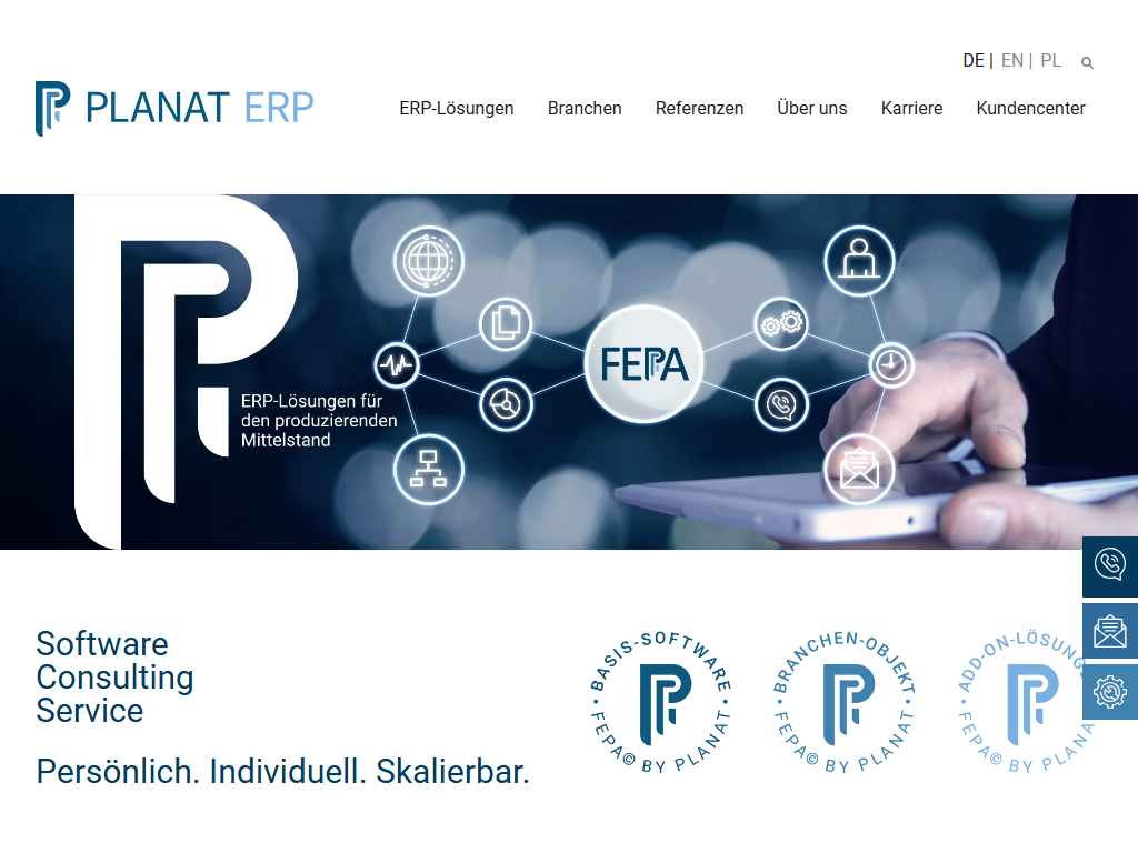 Screenshot der Homepage von PLANAT FEPA