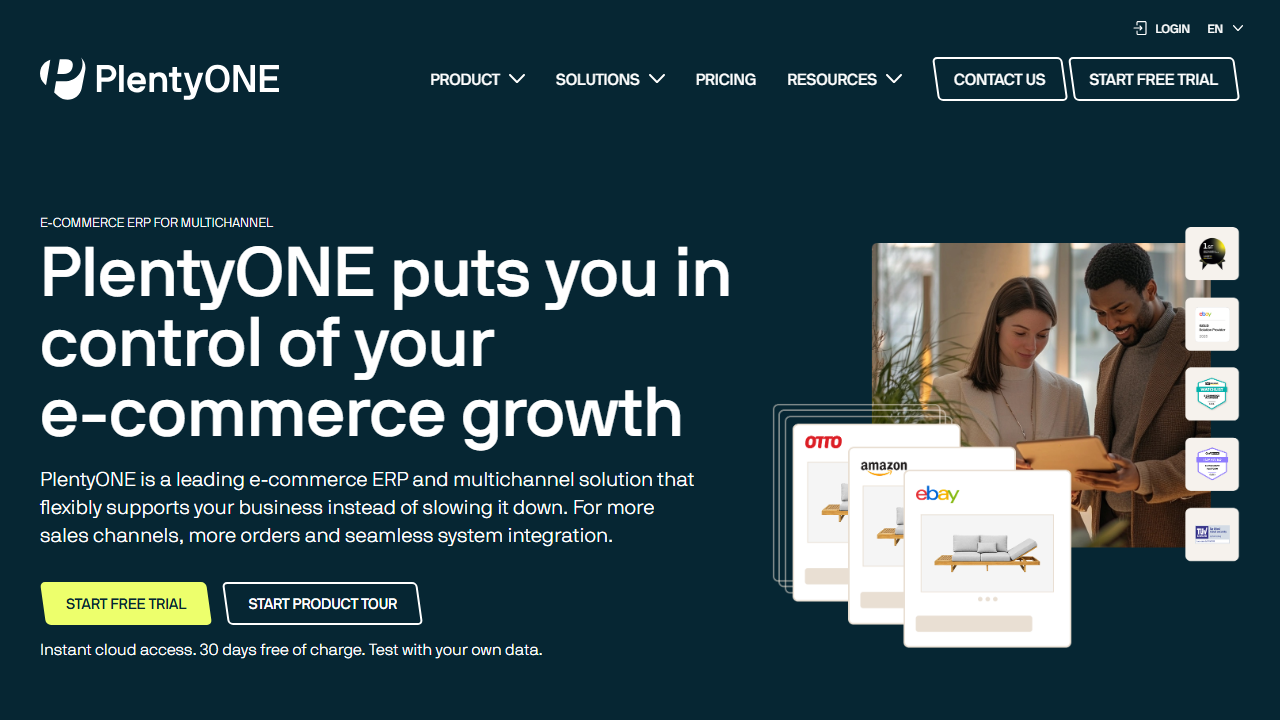 Screenshot of the homepage of PlentyONE