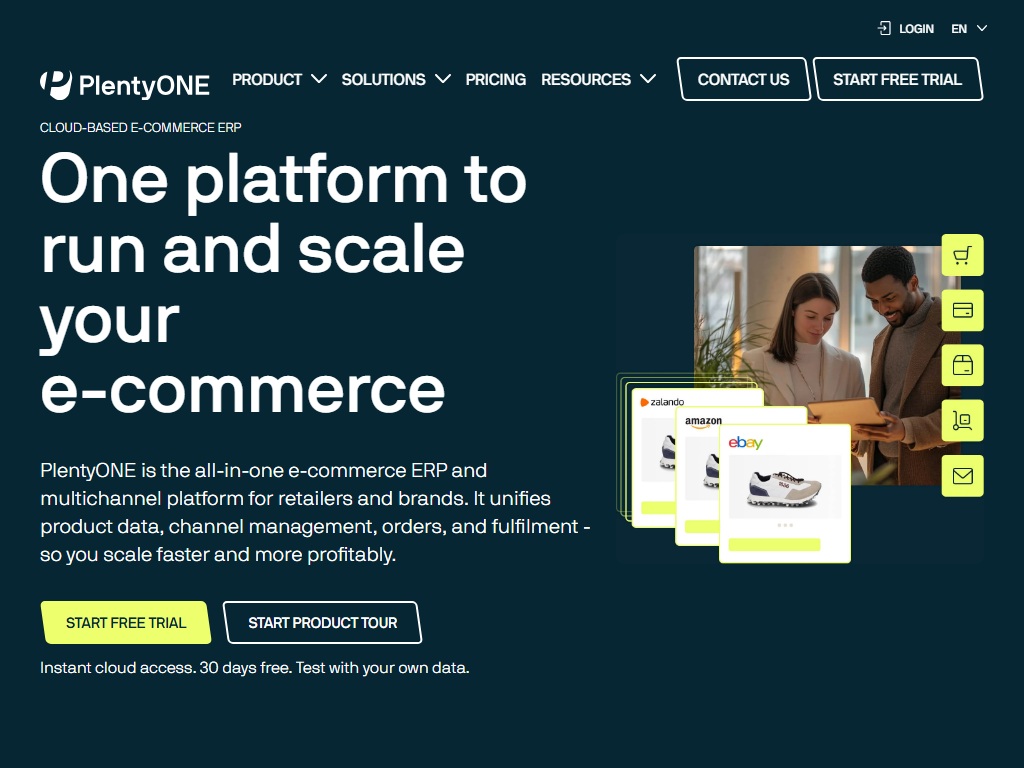 Screenshot der Homepage von PlentyONE
