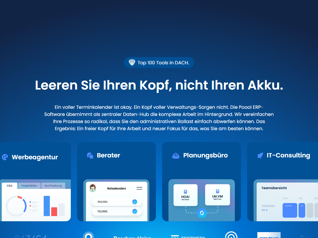 Screenshot of the homepage of Poool