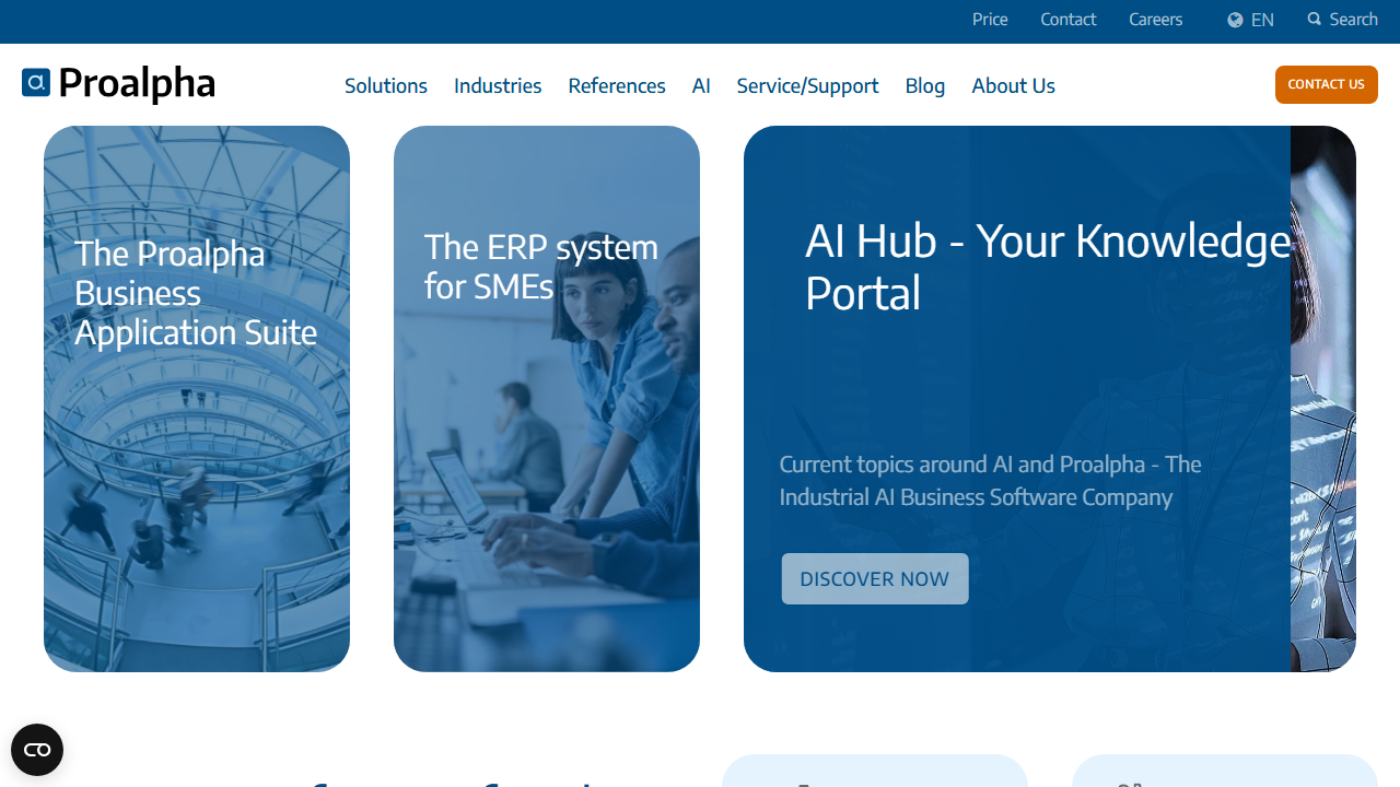 Screenshot of the homepage of ProAlpha ERP