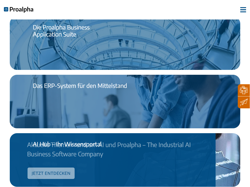 Screenshot der Homepage von ProAlpha ERP