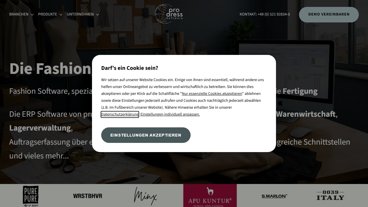 Screenshot of the homepage of prodress