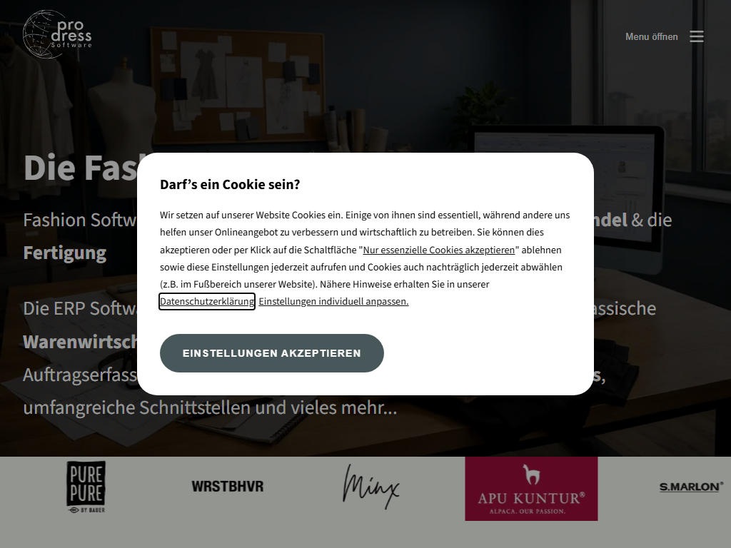 Screenshot der Homepage von prodress