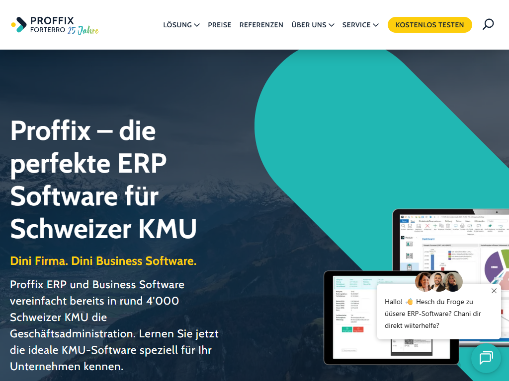 Screenshot der Homepage von Proffix