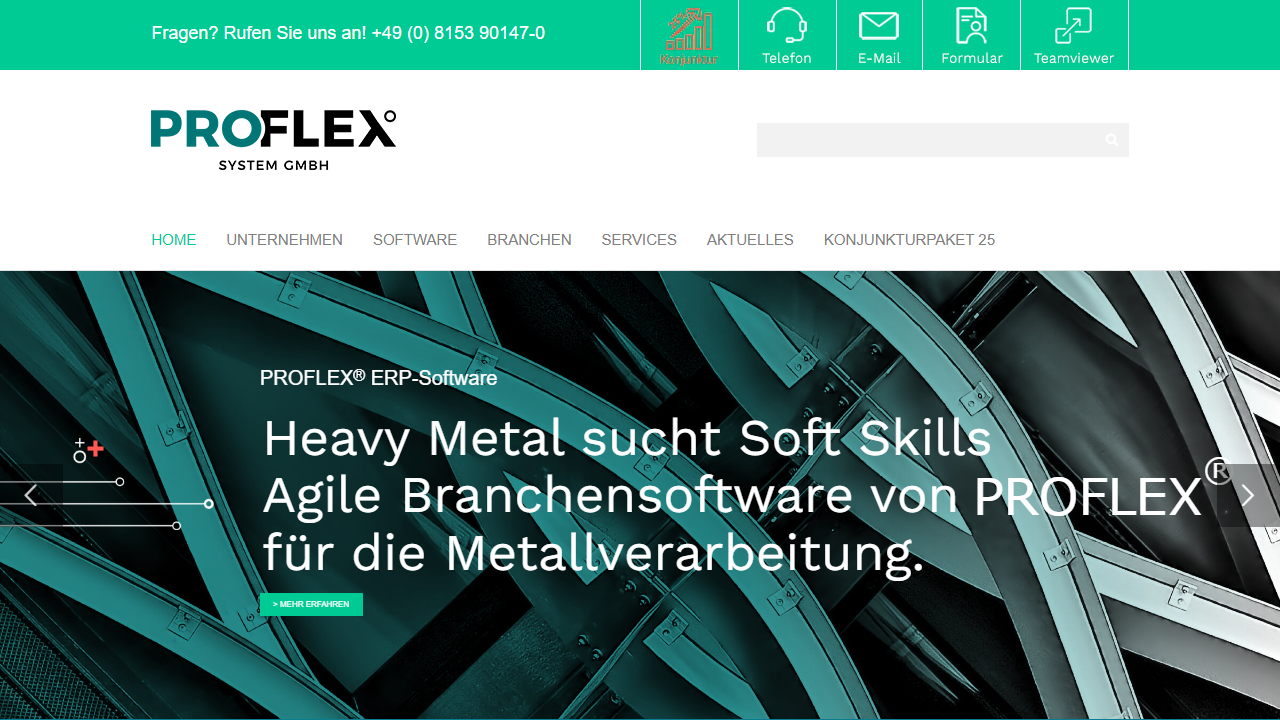 Screenshot of the homepage of PROFLEX ERP