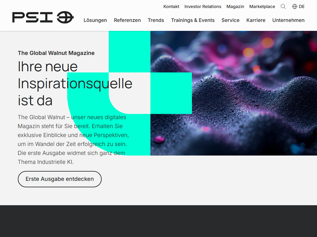Screenshot der Homepage von PSIpenta ERP