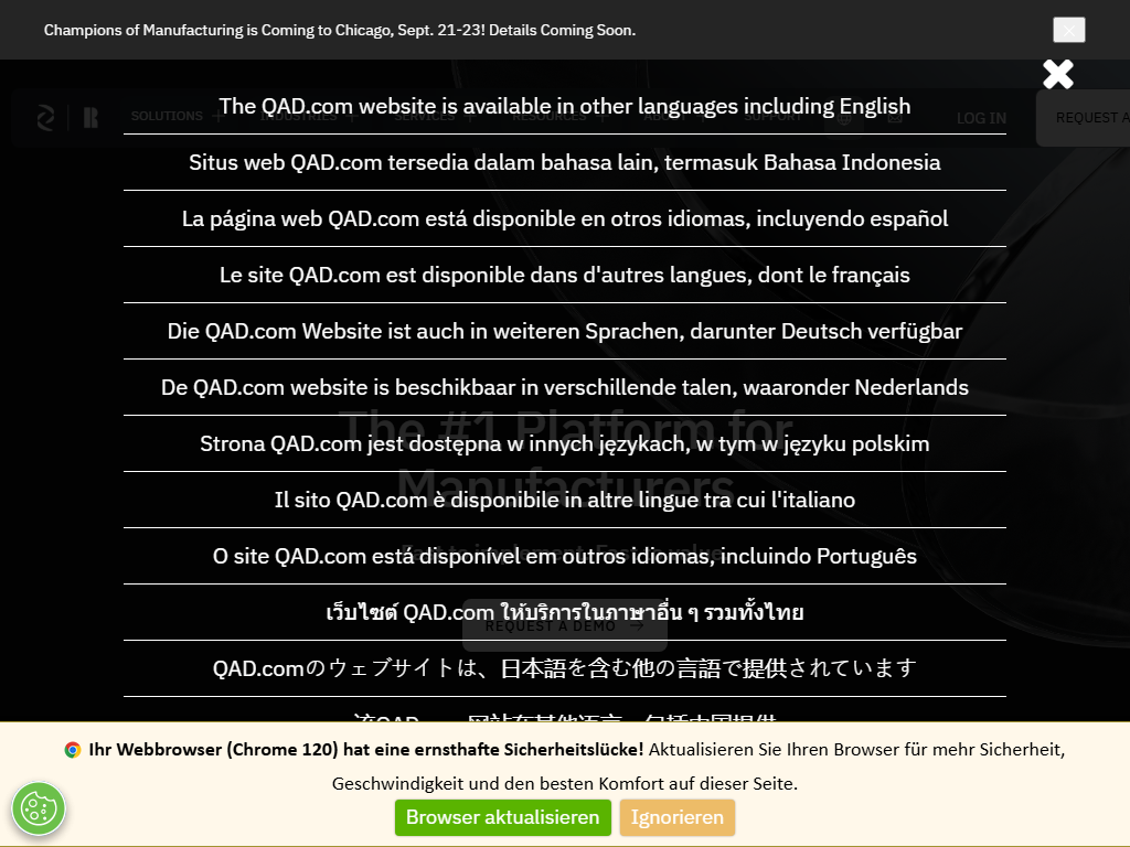 Screenshot of the homepage of QAD Adaptive ERP