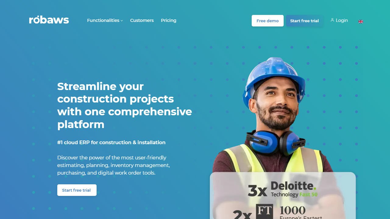 Screenshot of the homepage of Robaws
