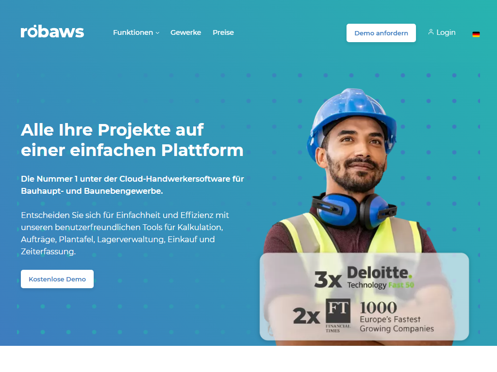 Screenshot der Homepage von Robaws