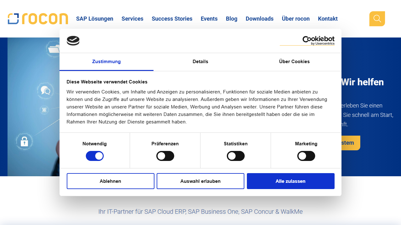 Screenshot of the homepage of rocon