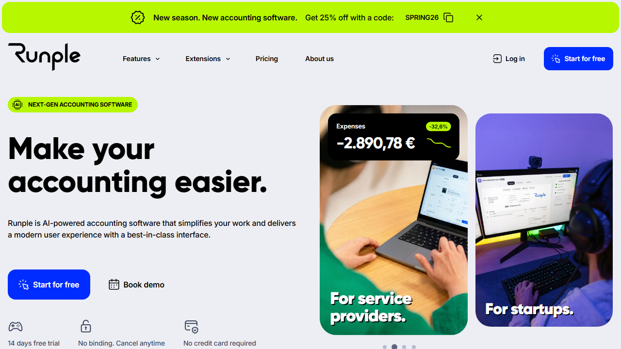 Screenshot of the homepage of Runple