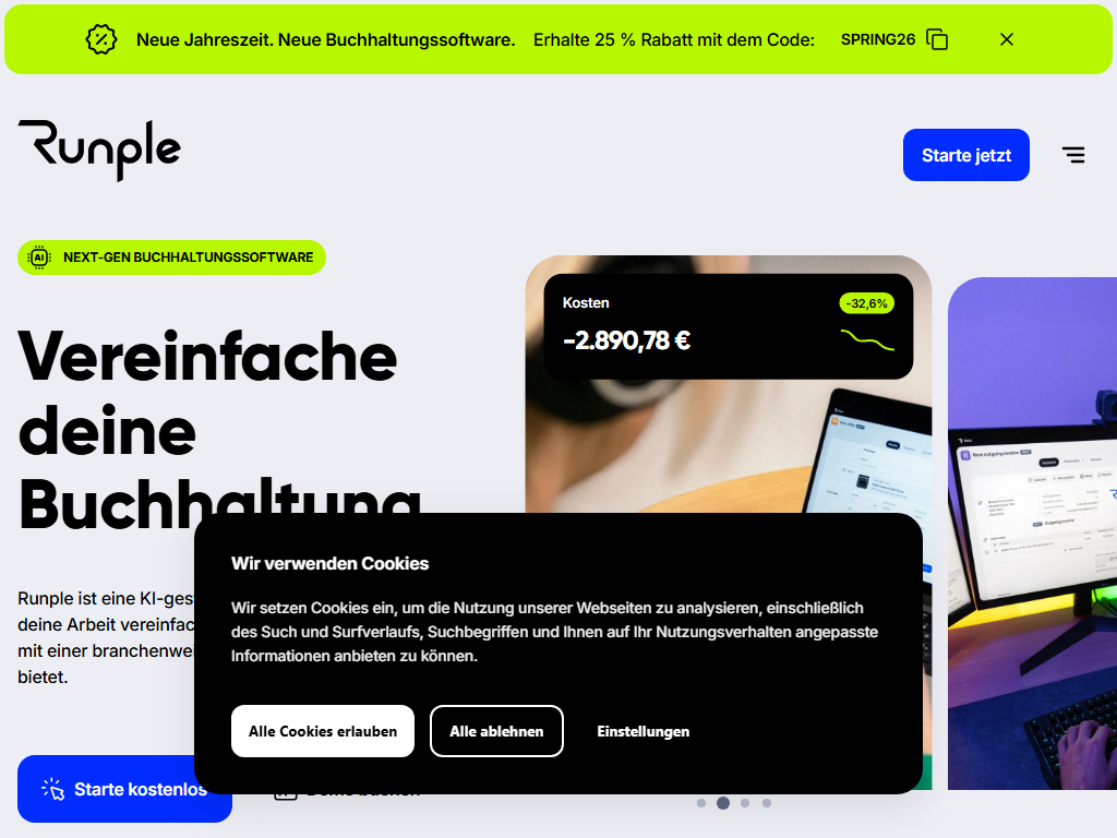 Screenshot der Homepage von Runple