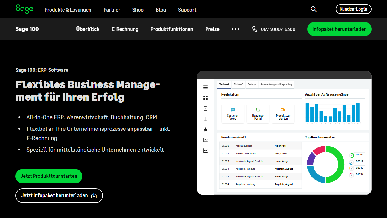 Screenshot of the homepage of Sage 100