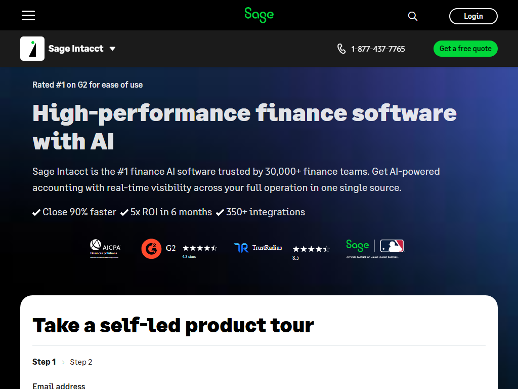 Screenshot of the homepage of Sage Intacct