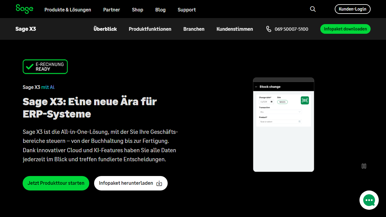 Screenshot of the homepage of Sage X3