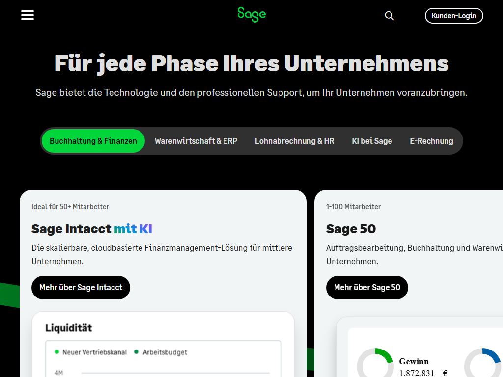 Screenshot der Homepage von Sage X3