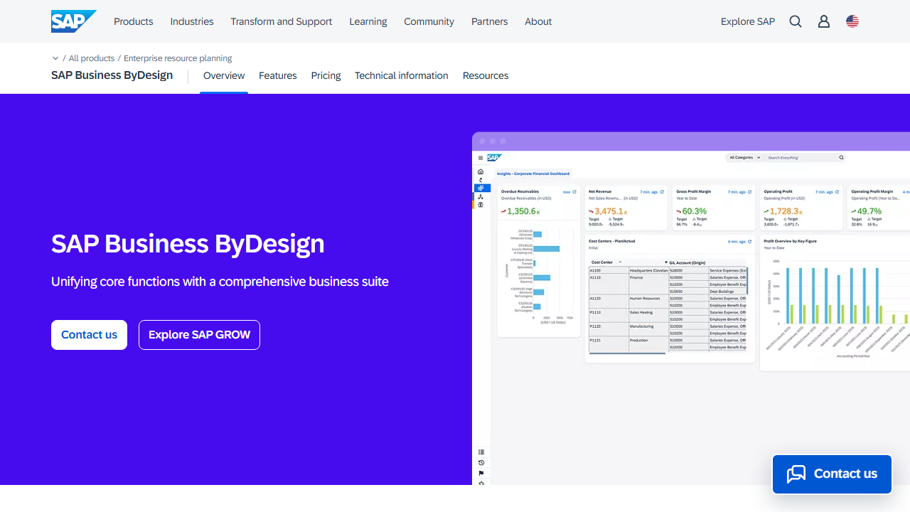 Screenshot of the homepage of SAP Business ByDesign