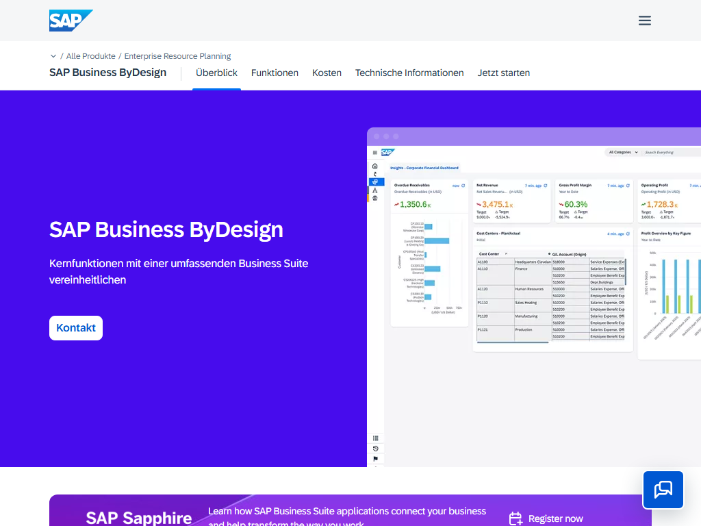 Screenshot der Homepage von SAP Business ByDesign