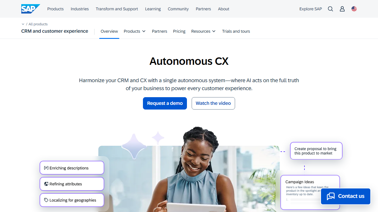 Screenshot of the homepage of SAP CRM