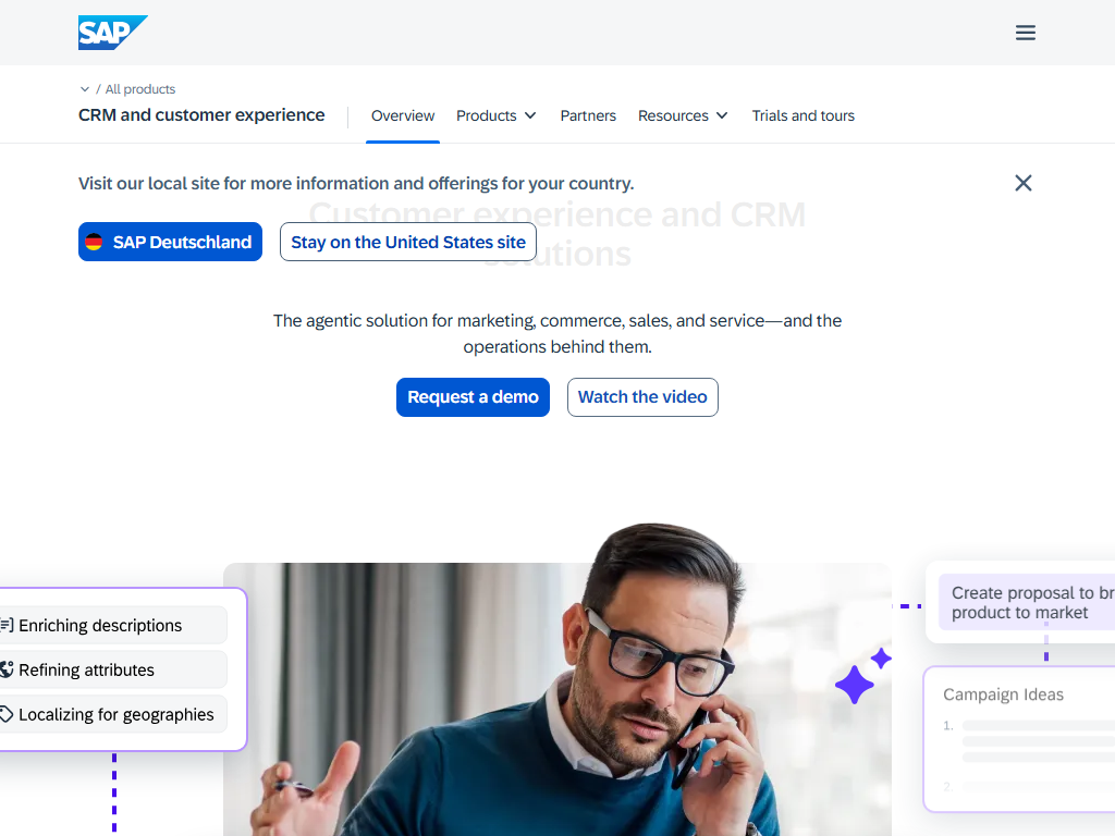 Screenshot of the homepage of SAP CRM