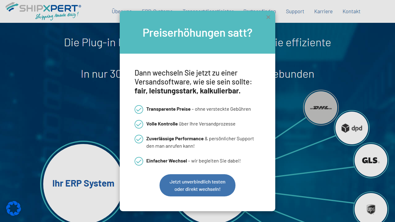 Screenshot of the homepage of ShipXpert